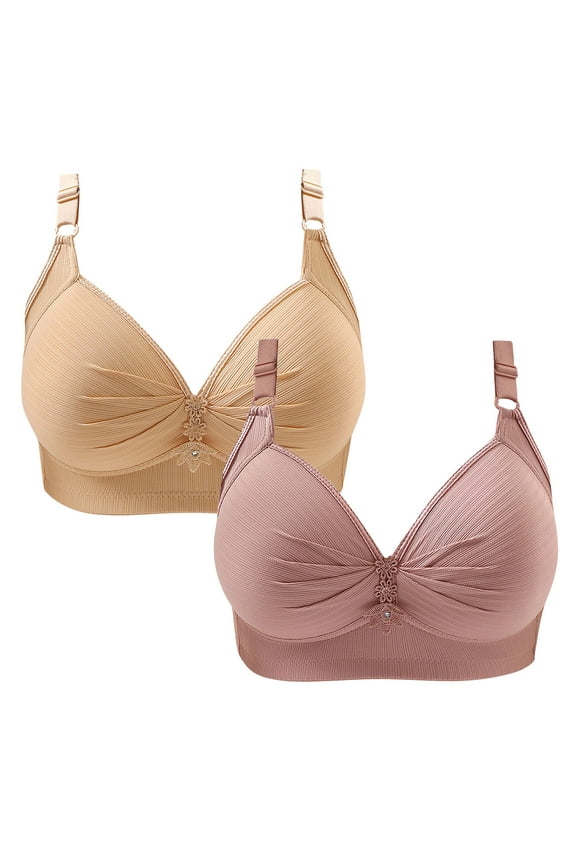 Womens Workout Bras No Underwire Bra Feature V-Neck Wire-Free Bra Style W-1752 Pinks 36