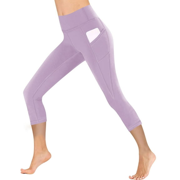 Womens Workout Capri Leggings with Pockets High Waist Tummy-Control Capris Butt-Lifting Yoga Legging Pants Purple, 3XL