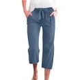 thumbnail image 1 of Womens Workout Capris New Womens Wide Leg Capris Pants Summer High Waisted Pants Drawstring Casual Loose Trousers with Pockets Navy XL, 1 of 8