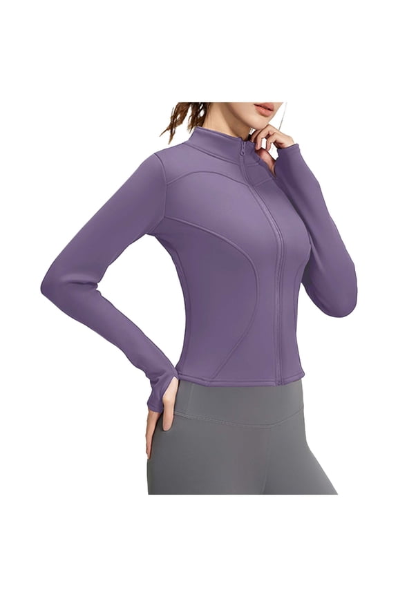 Womens Workout Jacket Lightweight Zip Up Yoga Jacket Cropped Athletic Slim Fit Tops Fall Clothes Plus Size