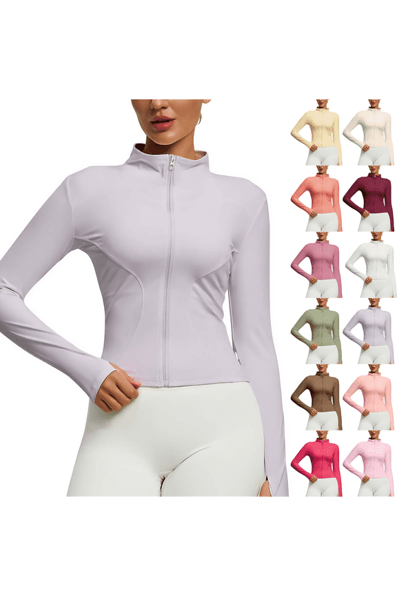 Womens Workout Jacket Zip Up Lightweight Long Sleeve Yoga Tops High Stretch Slim Fit Running Gym Athletic Jacket with Thumb Holes