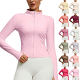thumbnail image 1 of Womens Workout Jacket Zip Up Lightweight Long Sleeve Yoga Tops High Stretch Slim Fit Running Gym Athletic Jacket with Thumb Holes, 1 of 2