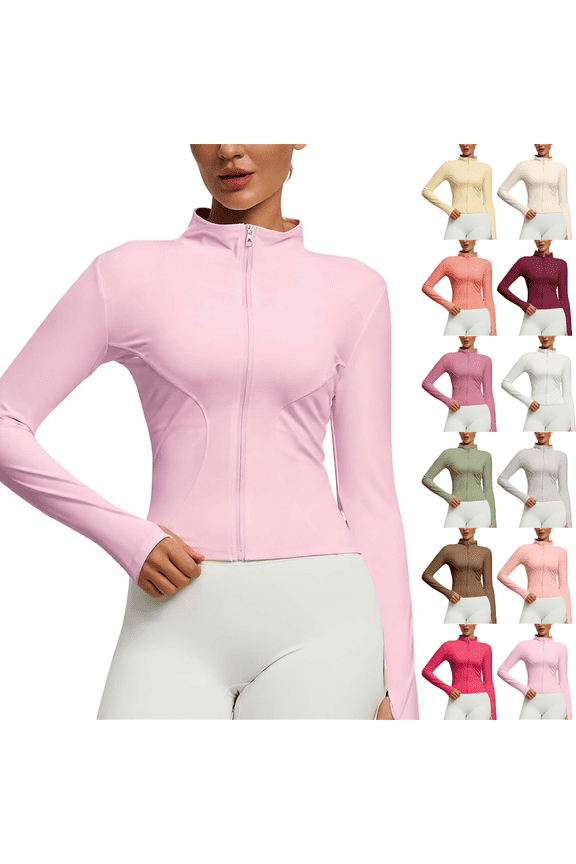 Womens Workout Jacket Zip Up Lightweight Long Sleeve Yoga Tops High Stretch Slim Fit Running Gym Athletic Jacket with Thumb Holes