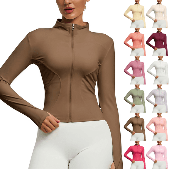 Womens Workout Jacket Zip Up Lightweight Long Sleeve Yoga Tops High Stretch Slim Fit Running Gym Athletic Jacket with Thumb Holes