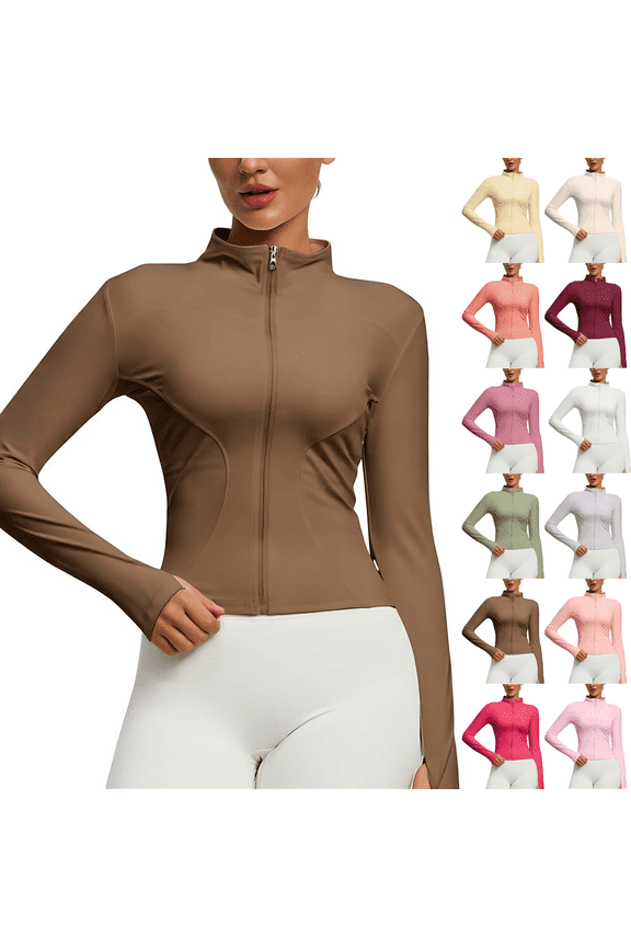 Womens Workout Jacket Zip Up Lightweight Long Sleeve Yoga Tops High Stretch Slim Fit Running Gym Athletic Jacket with Thumb Holes
