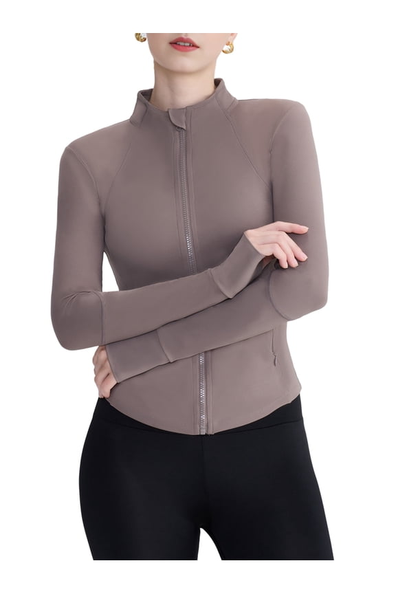 Womens Workout Jackets, Full Zip Slim Fit Athletic Running Sports Track Jacket with Ebony Ash Gray M