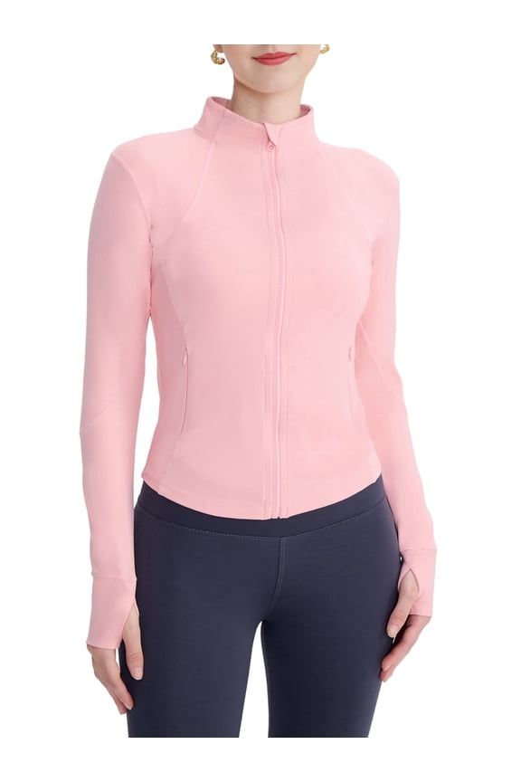Womens Workout Jackets, Full Zip Slim Fit Athletic Running Sports Track Jacket with Rubber Pink XL
