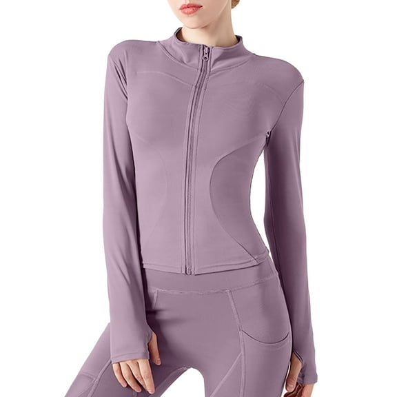 Womens Workout Jackets Full Zip Slim Fit Solid Lightweight Running Athletic Jackets with Pockets Casual Fashion Yoga Top