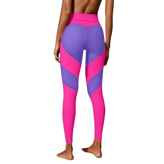Womens Workout Leggings High Waisted Stretchy Soft Yoga Pants Colorblock Love Heart Sports Activewear (One Size, Hot Pink)