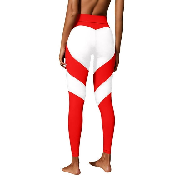 Womens Workout Leggings High Waisted Stretchy Soft Yoga Pants Colorblock Love Heart Sports Activewear (One Size, Red 01)