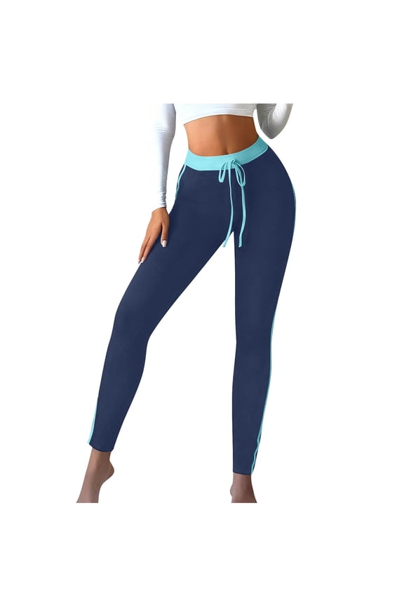 Womens Workout Leggings Striped Drawstring Elastic High Waisted Yoga Pants Buttery Soft Tummy Control Gym Tights