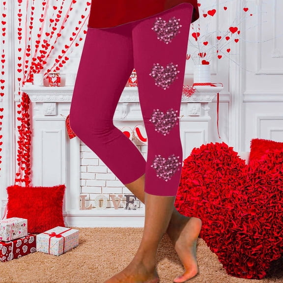 Womens Workout Leggings Valentine Heart Print Cozy Soft Stretchy High Waisted Yoga Pants Holiday Tummy Control Casual Tights Hot Pink XXXL