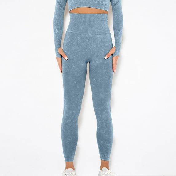 Womens Workout Leggings with High Waist Tummy Control Comfortable Casual Solid Color Yoga Full Length Pants Blue M