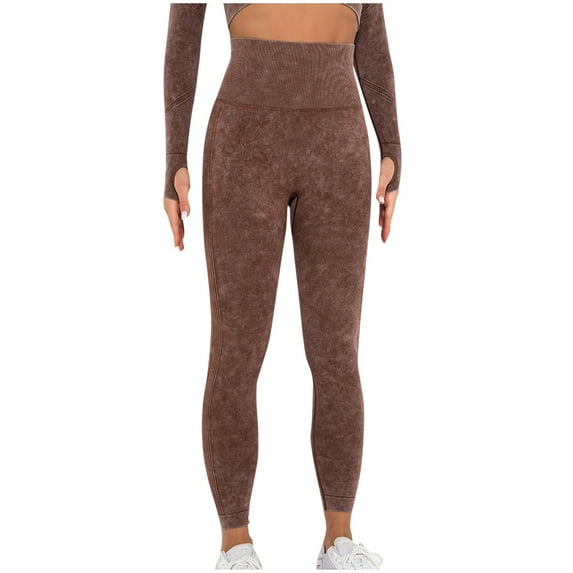 Womens Workout Leggings with High Waist Tummy Control Comfortable Casual Solid Color Yoga Full Length Pants Coffee M