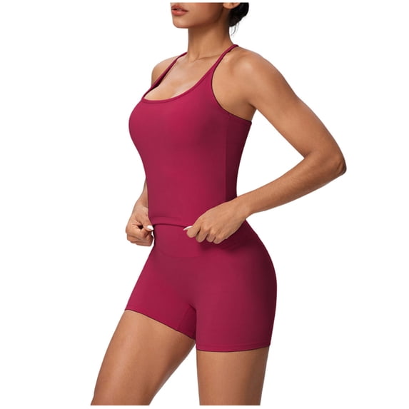 Womens Workout Outfits 2 Piece Sleeveless Crop Tops High Waisted Legging Shorts with Pockets Yoga Gym Clothes (S, Red|Racerback)