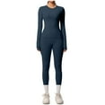 thumbnail image 1 of Womens Workout Outfits 2 Piece Soft Slim Fit Long Sleeve Tops and High Waisted Legging Pant Sets Gym Yoga Clothes (M, Dark Blue), 1 of 4