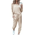 thumbnail image 1 of Womens Workout Sets 2Pc Pure Color Long Sleeve Leisure Pocket Home Sweatpants Workout Sets For Women, 1 of 9