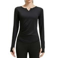 thumbnail image 1 of Womens Workout Sets Long Sleeve V Neck Yoga Tops Shirt Breathable Slim Fit Two Piece Set Black Women's Activewear S, 1 of 4
