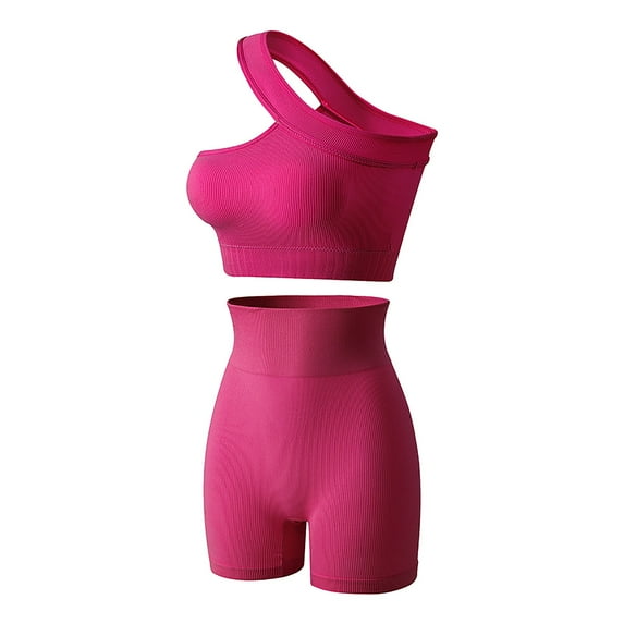 Womens Workout Sets Solid Color Yoga Suit Quick Drying Gym Outfit Morning Runs Sportswear Hot Pink Womens Fitness Clothing L