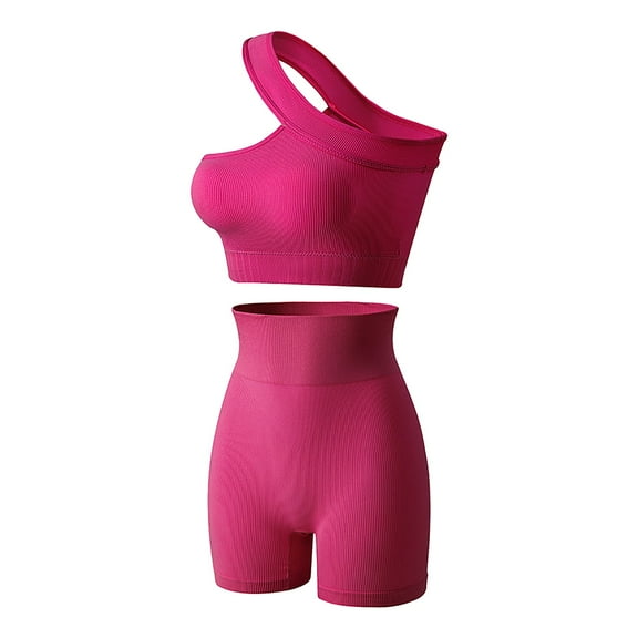 Womens Workout Sets Solid Color Yoga Suit Quick Drying Gym Outfit Morning Runs Sportswear Hot Pink Womens Fitness Clothing L
