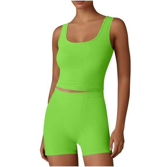 Womens Workout Sets Two Piece Outfits for Women Square Neck Tank Tops Biker Shorts Gym Yoga Outfits, S
