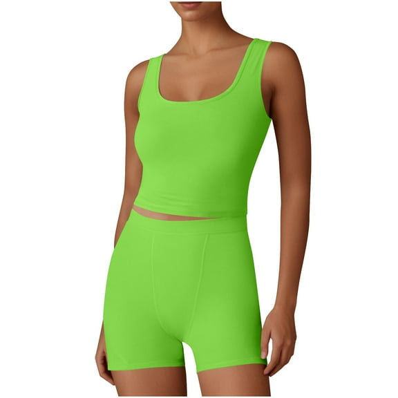 Womens Workout Sets Two Piece Outfits for Women Square Neck Tank Tops Biker Shorts Gym Yoga Outfits, S