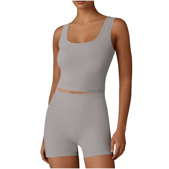 Womens Workout Sets Two Piece Outfits for Women Square Neck Tank Tops Biker Shorts Gym Yoga Outfits, XL