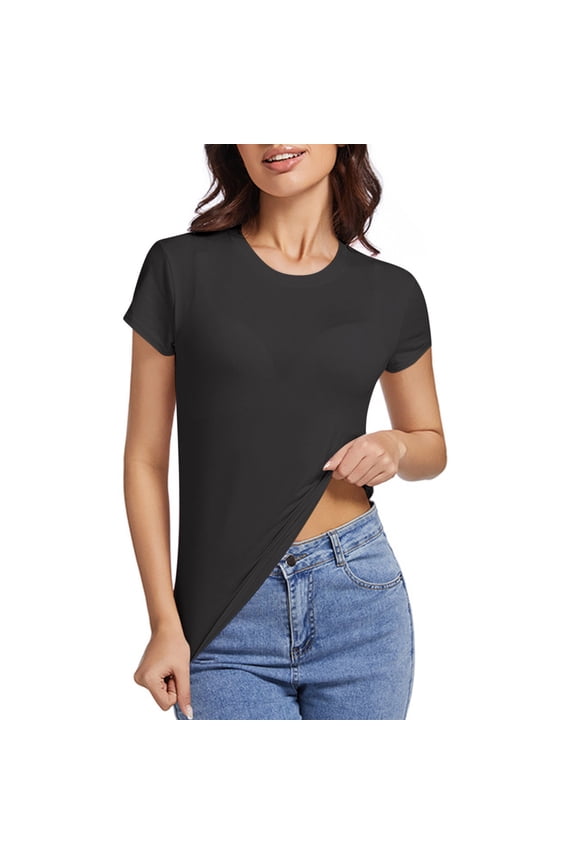 Womens Workout Shirts Short Sleeve Crew Neck Lightweight T-Shirts Gym Yoga Running Exercise Athletic Basic Tee Top Summer Clearance