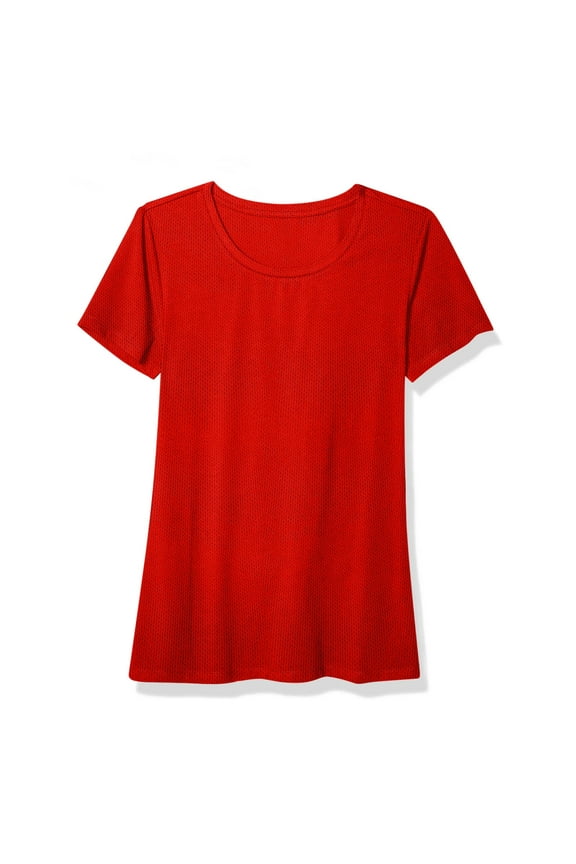 Womens Workout Short Sleeve Tops Spandex Knit Moisture Wicking T Shirts Quick Dry Round Neck Yoga Active Tees (2XL, Red)