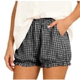 thumbnail image 1 of Womens Workout Shorts Checkered Ruffle Cute Casual Elastic Waist Lightweight Homewear Lounge Beach Shorts for Everyday Comfortable S-2XL, 1 of 5