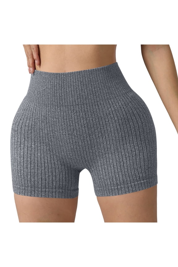 Womens Workout Shorts High Waisted Tummy Control Ribbed Butt Lifting Summer Workout Yoga Gym Shorts,Sizes S-L