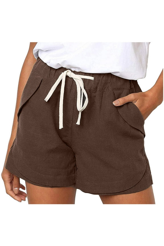 Womens Workout Shorts Loose New Womens Plus Size Drawstring Shorts Comfy High Waist Casual Summer Beach Shorts with Pockets Khaki XXL