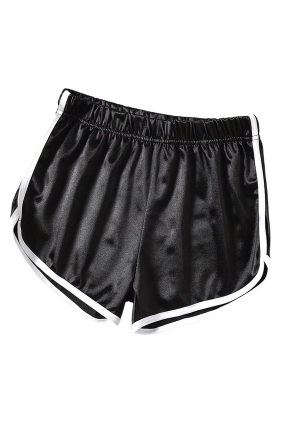 Womens Workout Shorts Shiny Silk Satin Booty Short Colorblock Elastic Waist Pjs Bottom Athletic Micro Shorts (3XL, Black)