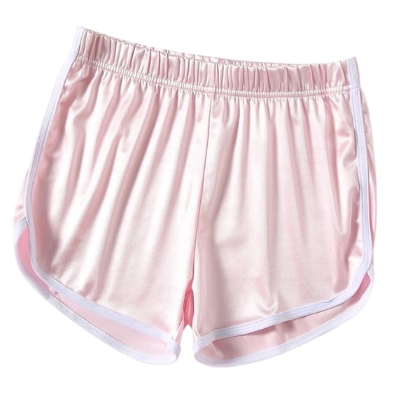 Womens Workout Shorts Shiny Silk Satin Booty Short Colorblock Elastic Waist Pjs Bottom Athletic Micro Shorts (M, Pink)
