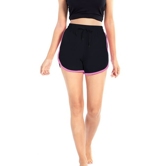 Womens Workout Shorts Yoga Gym Running Track Shorts Elastic Waist Splicing Summer Dolphin Short Pants Drawstring Fitness Sports Shorts,Black Pink Lines S-4XL