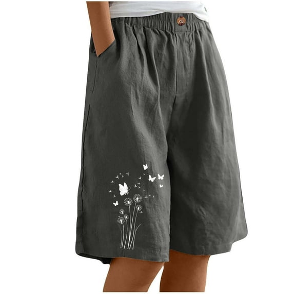 Womens Workout Shorts New Womens Shorts Casual Summer Loose Straight Leg Stretch Waisted with Side Pockets Knee Length Short Pant Gray L