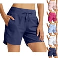 thumbnail image 1 of Womens Workout Shorts with Zipper Pockets 5" Inseam Lightweight Breathable Athletic Casual Shorts Drawstring Elastic High Waisted Yoga Shorts Navy XL, 1 of 9