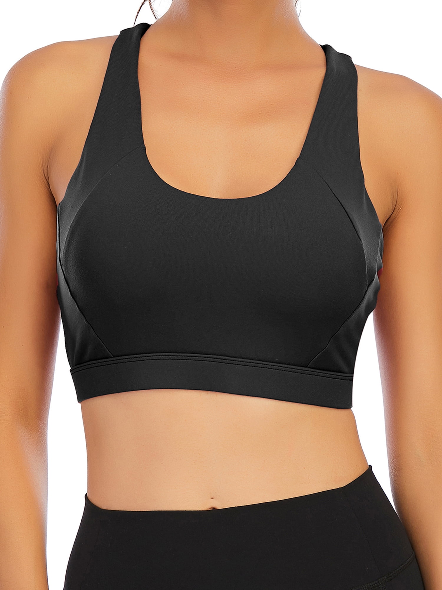 KIKIWING Women's Seamless Sports Bra Workout Crop Top Tank Tops for Women  Long Lined Sports Bra Ribbed Crop Top Fitness Medium Black