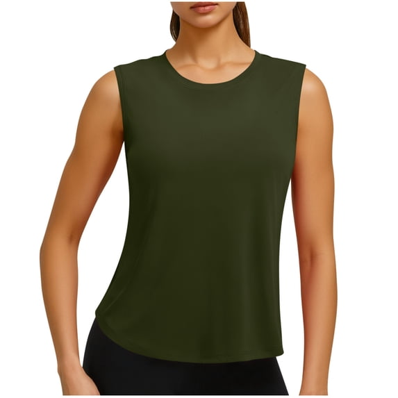 Womens Workout Tank Top Moisture Wicking 4-Way Stretch Athletic Sleeveless Shirt for Yoga Running Gym, Relaxed Fit, Army Green,Size M