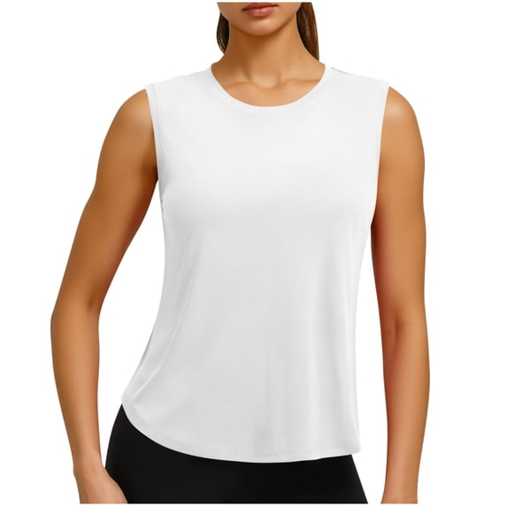 Womens Workout Tank Top Sleeveless Athletic Shirt for Yoga, Gym, Running | Moisture Wicking, 4-Way Stretch, Breathable | Bright White,Size L