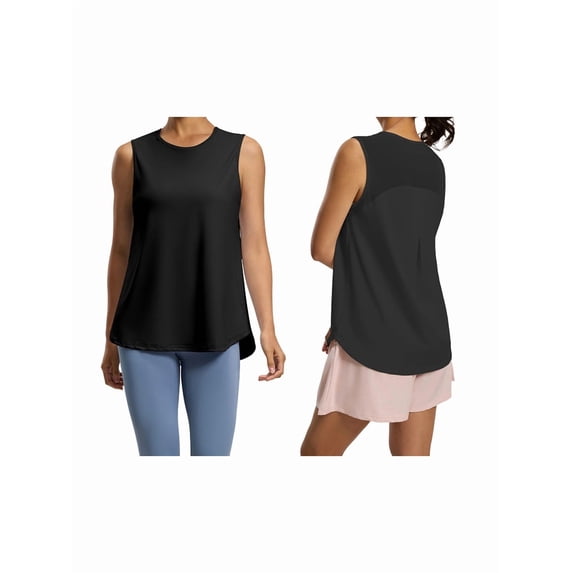 Womens Workout Tank Tops Back Pleat Loose Fit Sleeveless Yoga Athletic Shirt Soft Cooling Gym Tops Black XXL