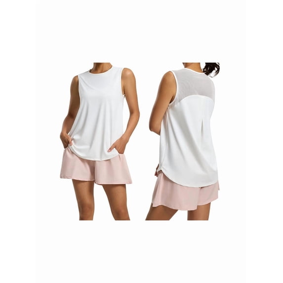 Womens Workout Tank Tops Back Pleat Loose Fit Sleeveless Yoga Athletic Shirt Soft Cooling Gym Tops White XL