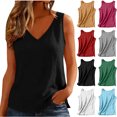 thumbnail image 1 of Tanks for Women, Women Tank Tops Cotton Linen Spring Summer Solid Side Split V-Neck Crop Top With Shaping, 1 of 8