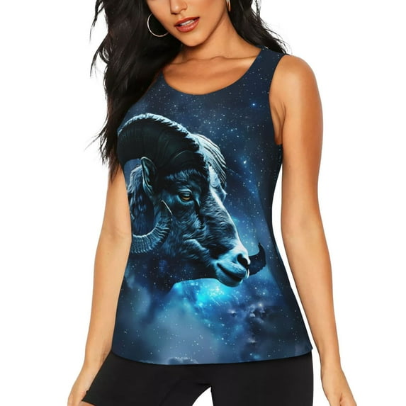Womens Workout Tank Tops, Celestial Ram Night Sky Racerback Tank Tops Quick Dry Vest Sleeveless Athletic Yoga Gym