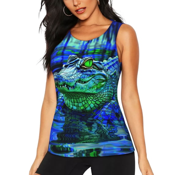 Womens Workout Tank Tops, Colorful Stained Glass Crocodile Racerback Tank Tops Quick Dry Vest Sleeveless Athletic Yoga Gym
