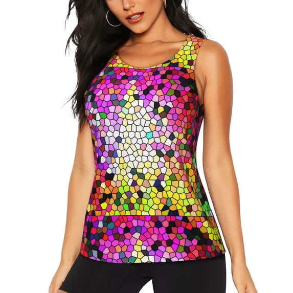 Womens Workout Tank Tops, Colorful Tie Dye Stained Glass 3 Racerback Tank Tops Quick Dry Vest Sleeveless Athletic Yoga Gym