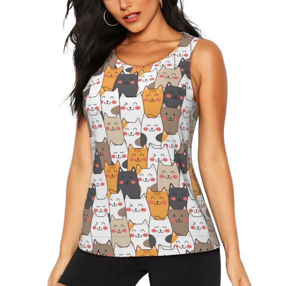 Womens Workout Tank Tops, Cute Cats Racerback Tank Tops Quick Dry Vest Sleeveless Athletic Yoga Gym