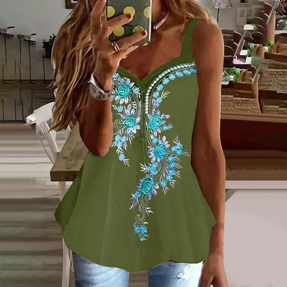 Womens Workout Tank Tops Fashion Women Summer Print Sleeveless V-Neck Vest Camis Blouse Tops Womens Tank Tops Plus Size Tank Tops for Women