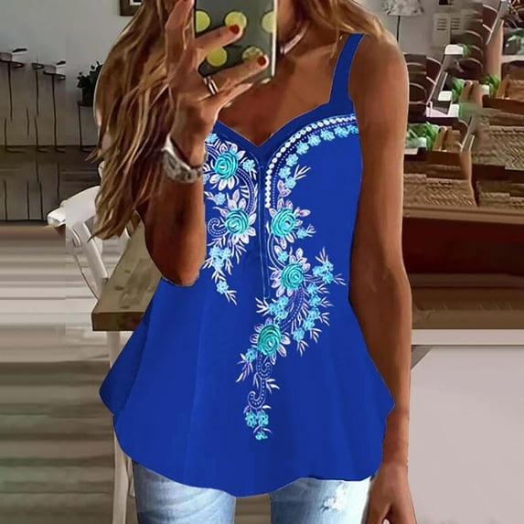 Womens Workout Tank Tops Fashion Women Summer Print Sleeveless V-Neck Vest Camis Blouse Tops Womens Tank Tops Plus Size Tank Tops for Women