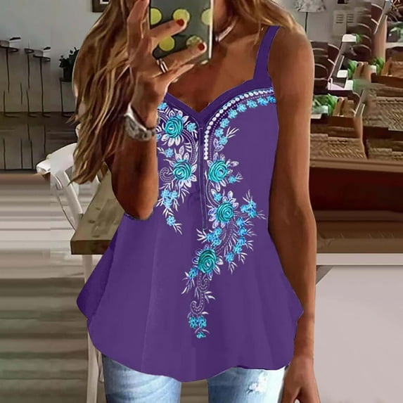 Womens Workout Tank Tops Fashion Women Summer Print Sleeveless V-Neck Vest Camis Blouse Tops Womens Tank Tops Plus Size Tank Tops for Women